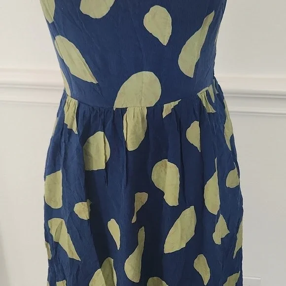 Anthropologie Maple 100% Silk Blue and Green Leaf Print Women's Dress 4 Flaw - Picture 9 of 14